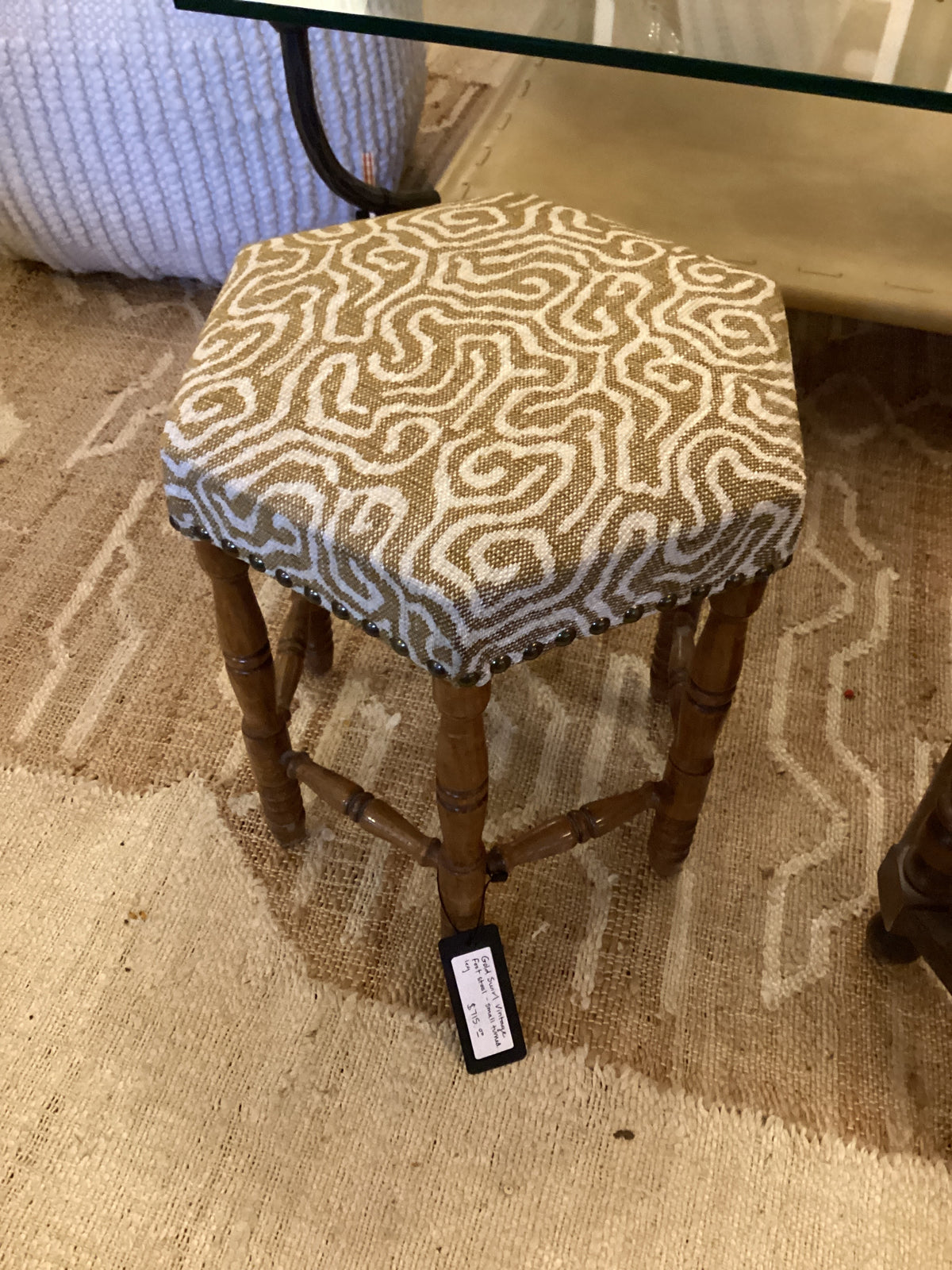 Gold swirl vintage foot stool - small turned leg
