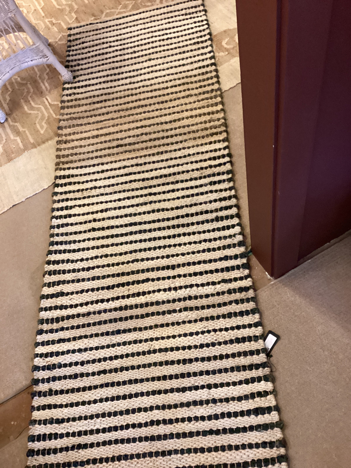 Tan & Black Jute Braided Stripe Handwoven Rug