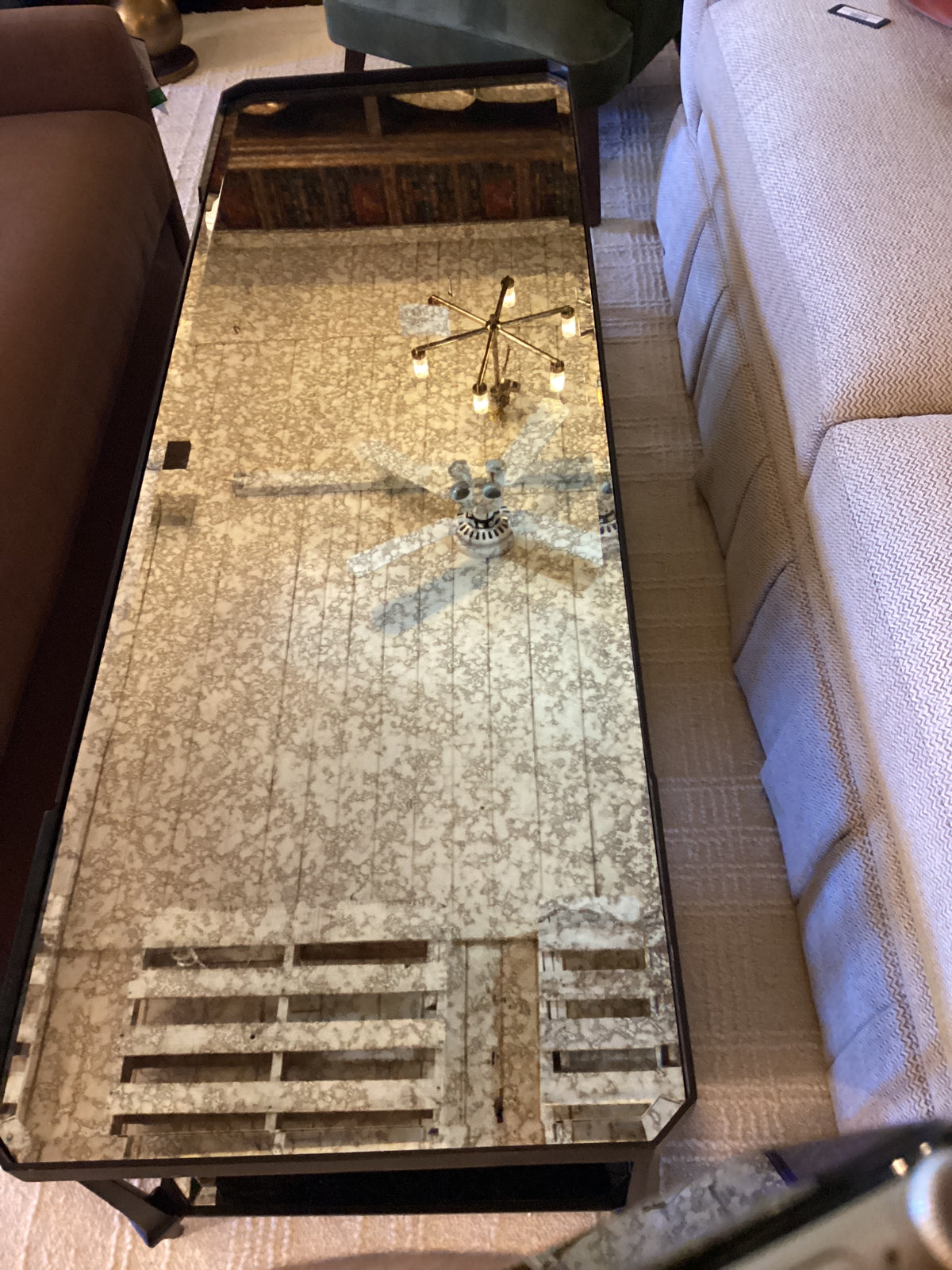 MIRROR TOP IRON BASE COFFEE TABLE 66Lx22.5Wx18H