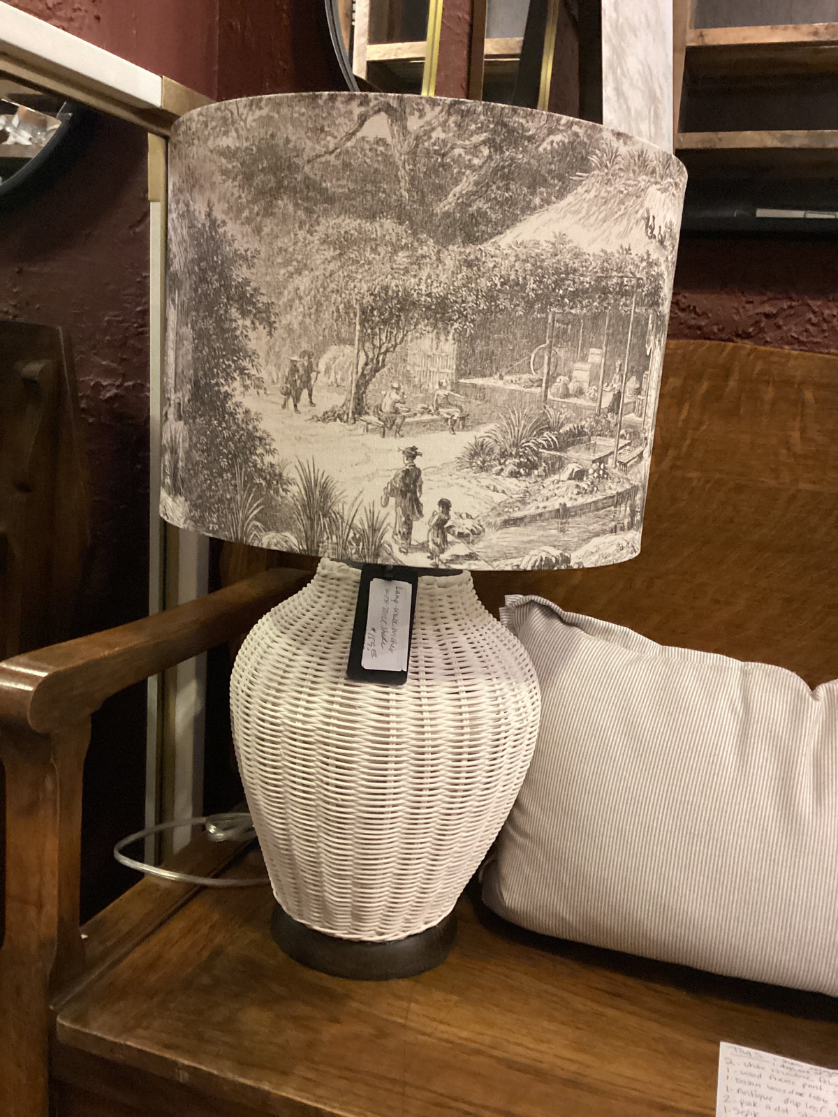 Lamp - wicker white and toile