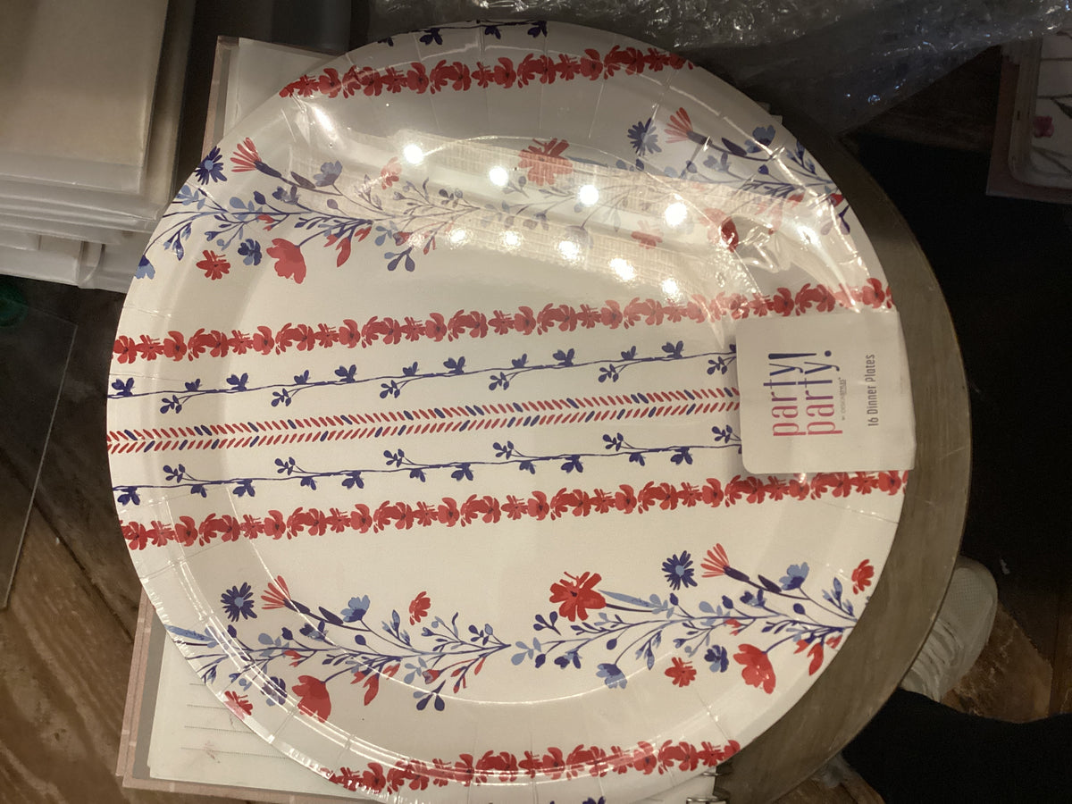 DINNER PLATES RED/WHITE/BLUE 16CT 10”