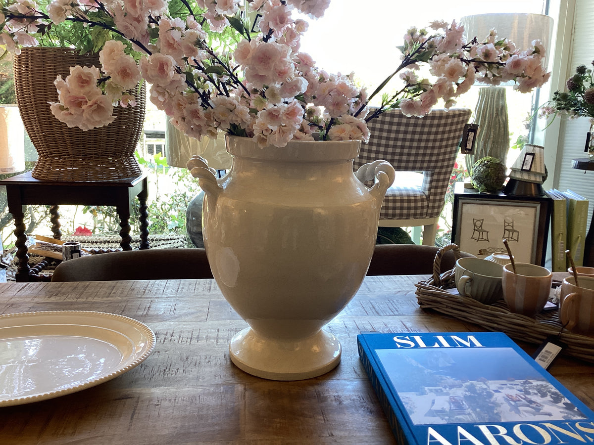 JUG/ Vase -white aged finish w/ twisted double handles