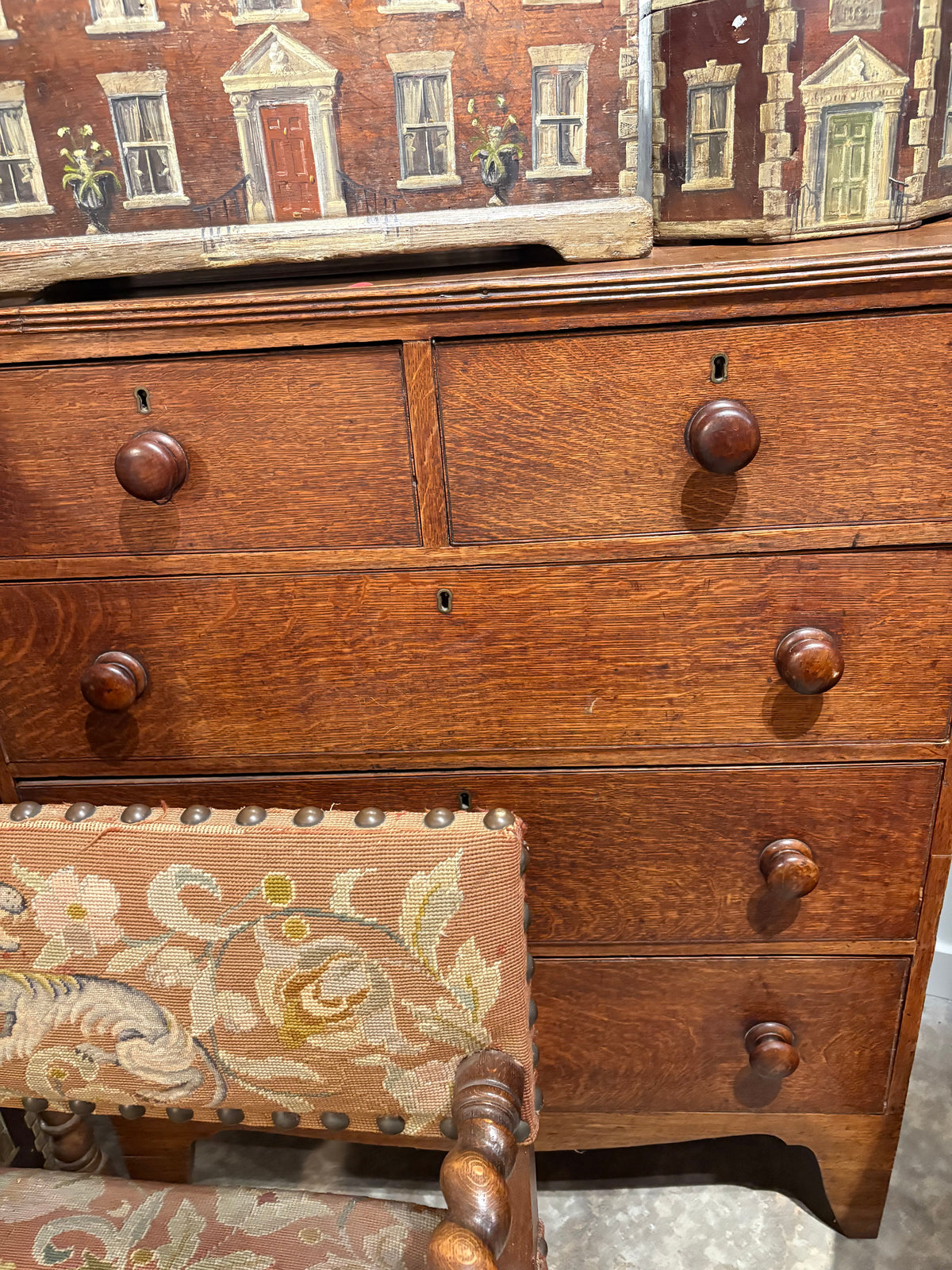 English Oak two over three drawer dresser 36.5”LX18”DX44H”