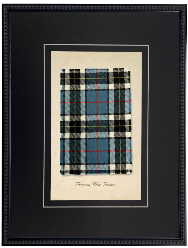 Thomson blue tartan plaid print matted with a black mat with a v-groove