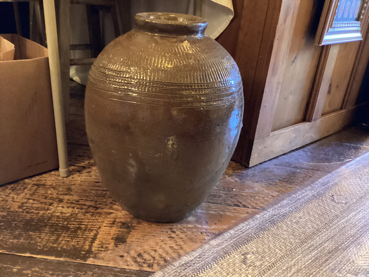 Olive ceramic jar large