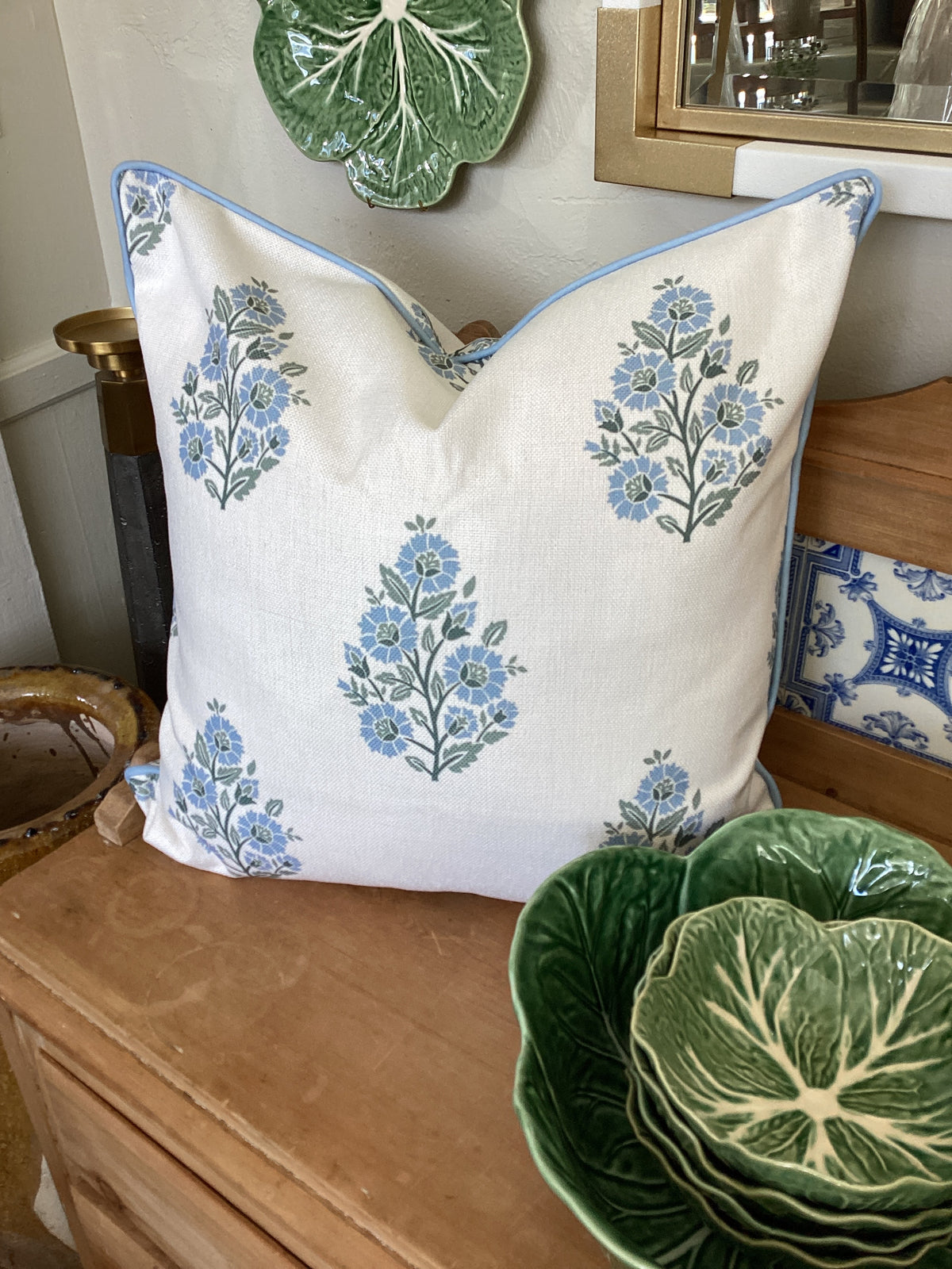 Pillow blue& ivory, blue,green,ivory 20 x 20