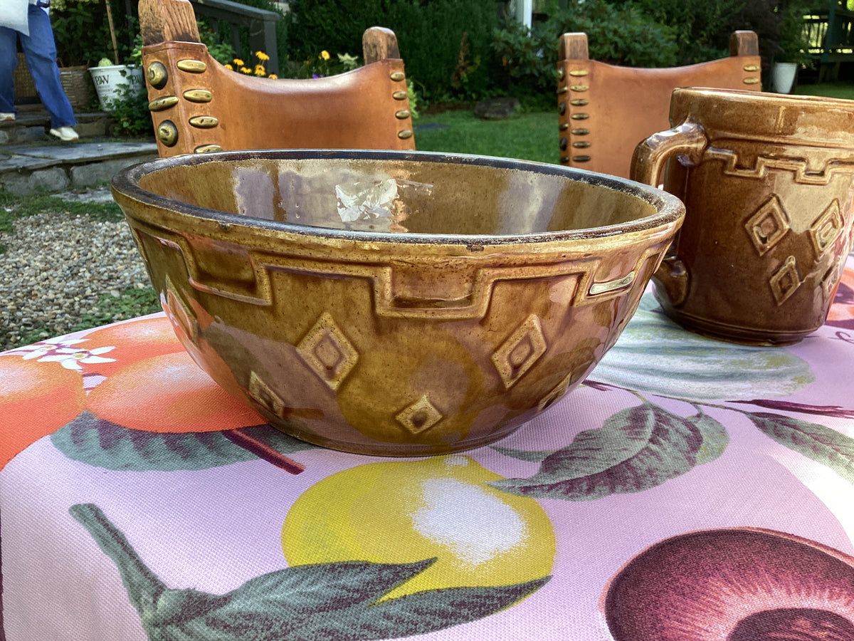 Ceramic brown diamond vintage pottery bowl
