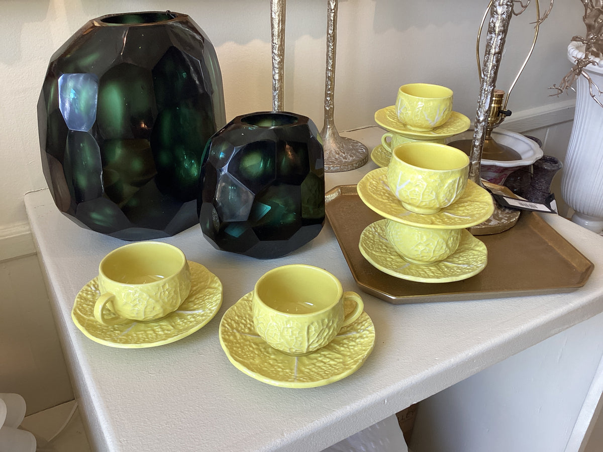 Vintage yellow cabbage teacups and saucers Set of 8