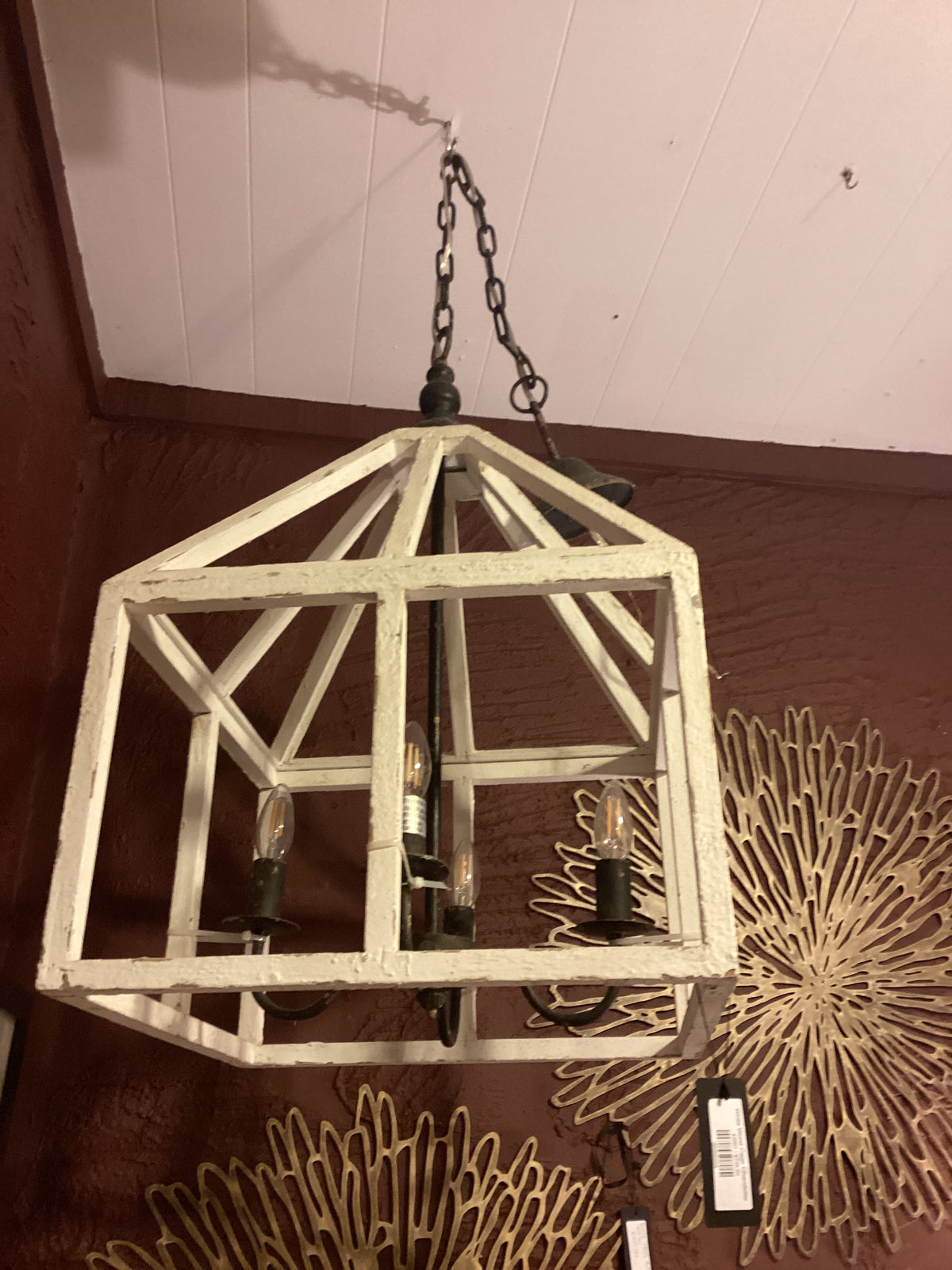White Wood Cage Chandelier