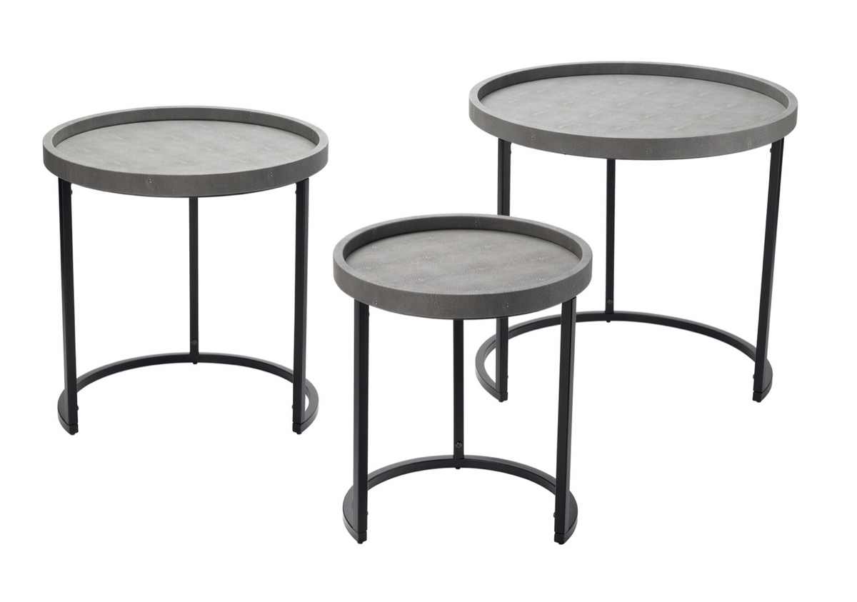 JY Maddox Side Table (Set of 3) - Grey Shagreen & Black Metal