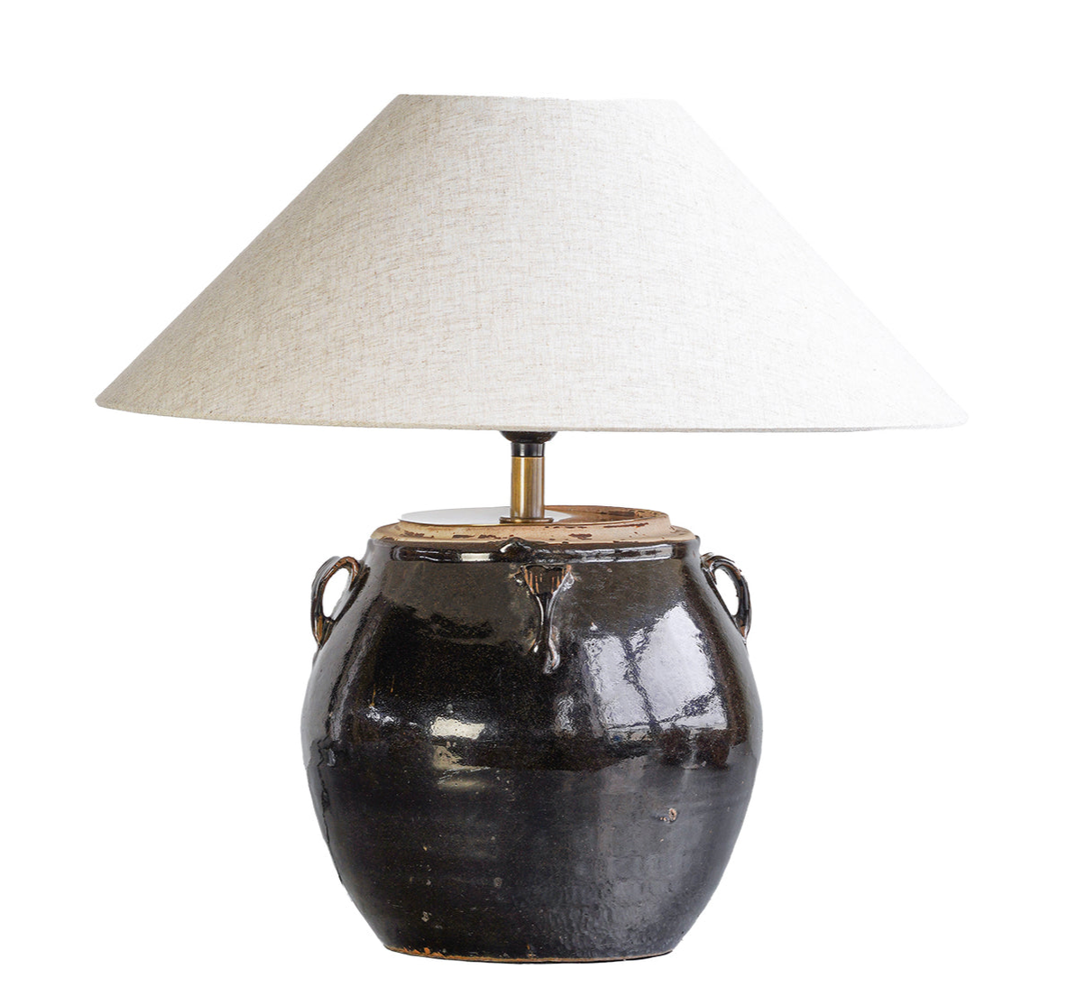 Glazed Clay Pot Lamp - Chestnut Brown