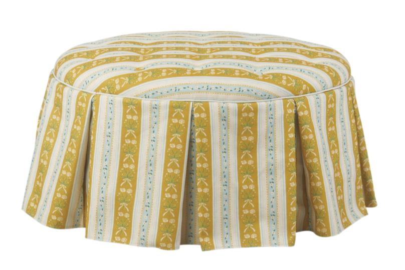 Tufted Fabric Upholstered Skirted Stool W Striped Floral Pattern