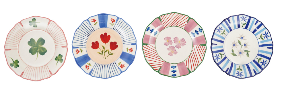 Hand-Painted Stoneware Scalloped Plate with Botanicals, 4 Styles