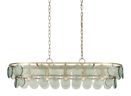 5 Light Silver Oval Chandelier with Recycled Glass Disc Accents