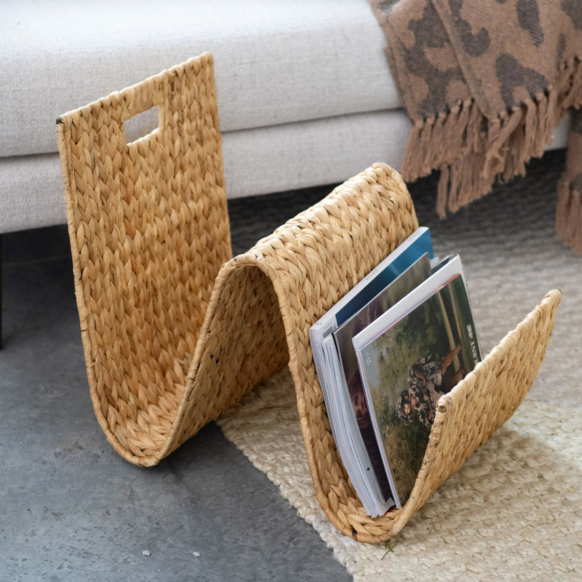 Hand-Woven Water Hyacinth & Metal Tray/Magazine Holder