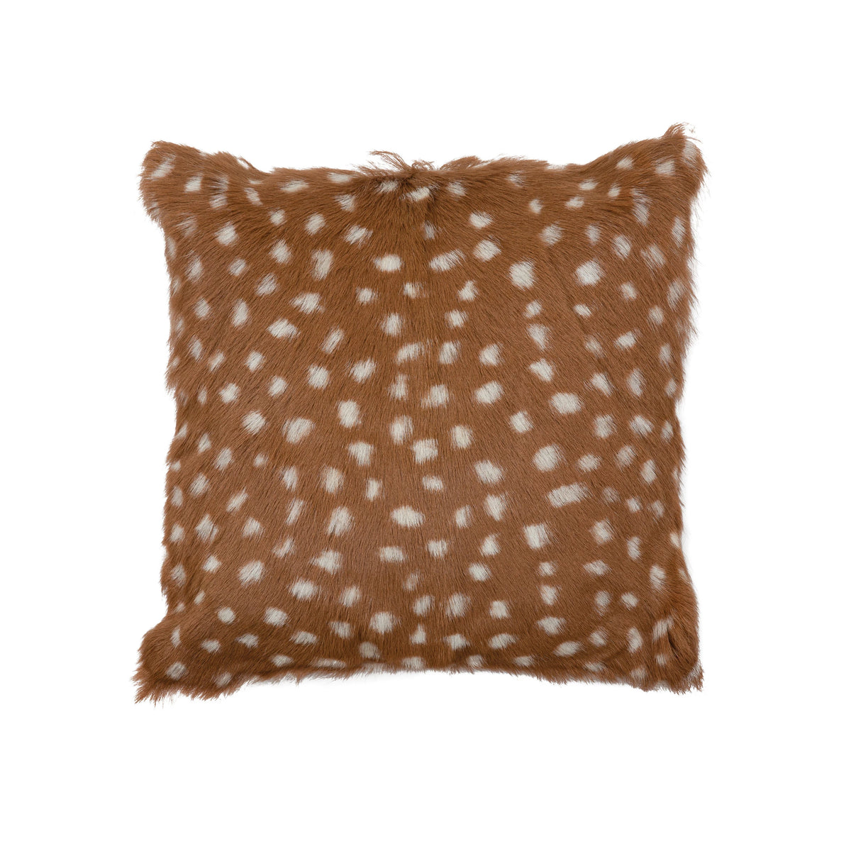 Square Goat Fur Pillow, Brown with White Spots - 16"