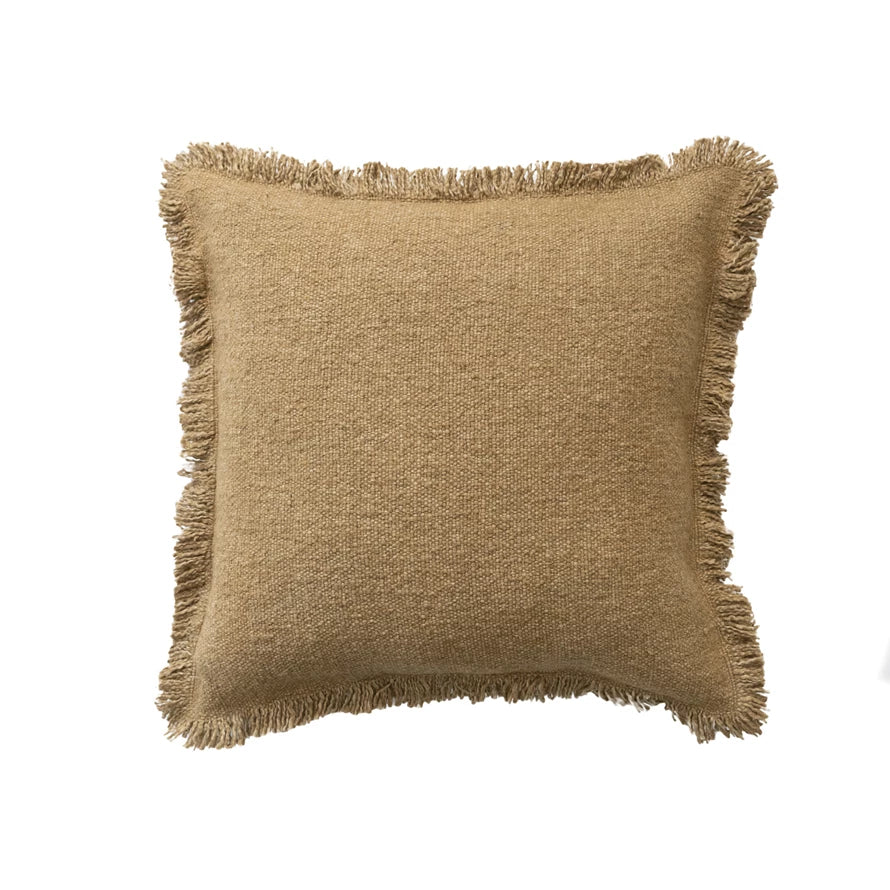 Woven Cotton Blend Pillow w/ Fringe, Polyester Fill 18"