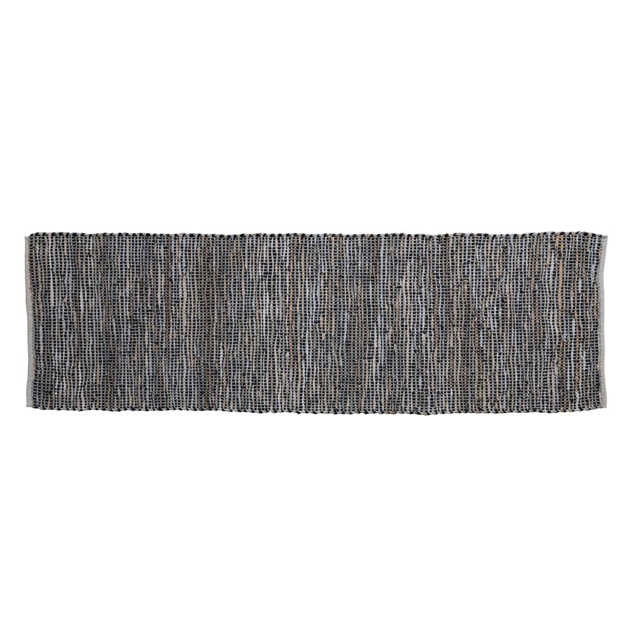Woven Cotton Chindi & Leather Rug, Multi Color