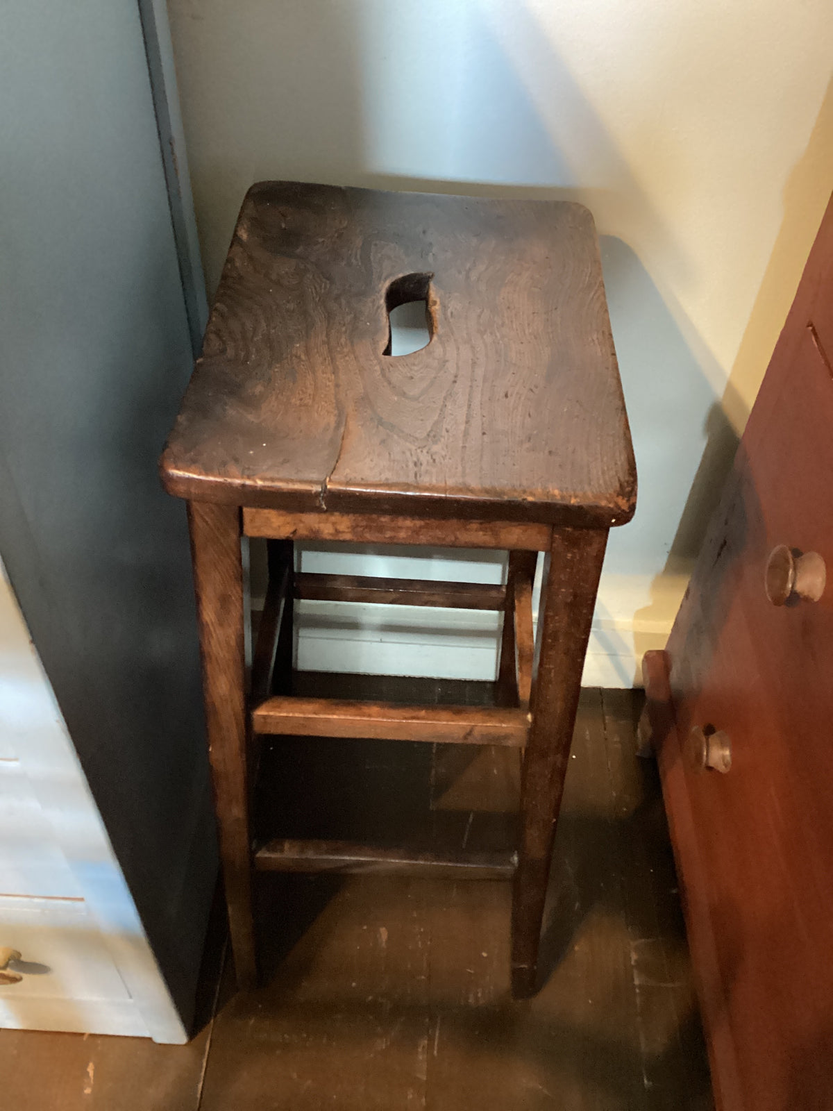 Antique Oak Barstool/ Plant Stand
