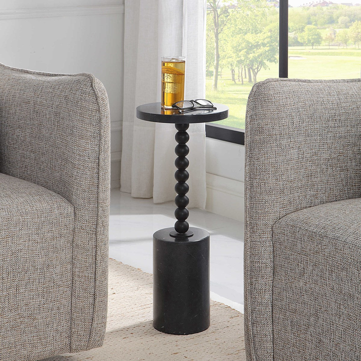 BLACK MARBLE BEADED DRINK TABLE