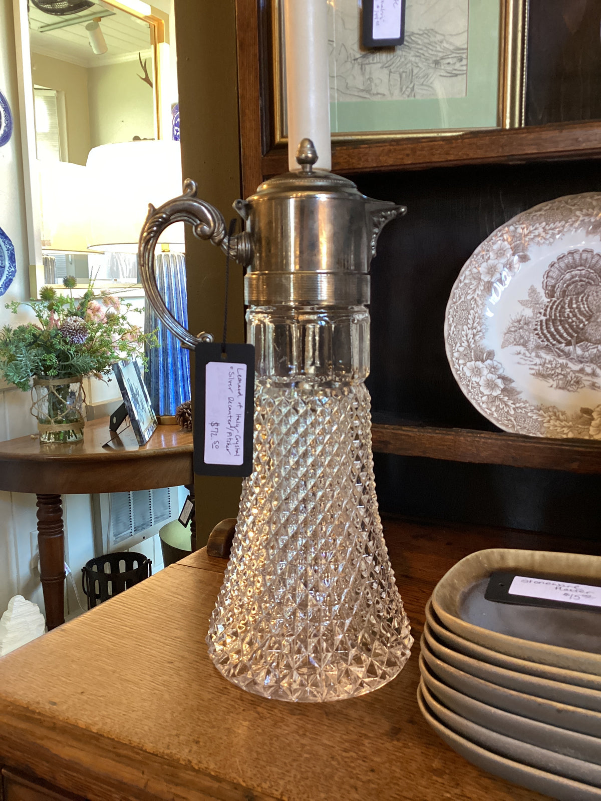 Leonard of Italy crystal & silver decanter/ pitcher