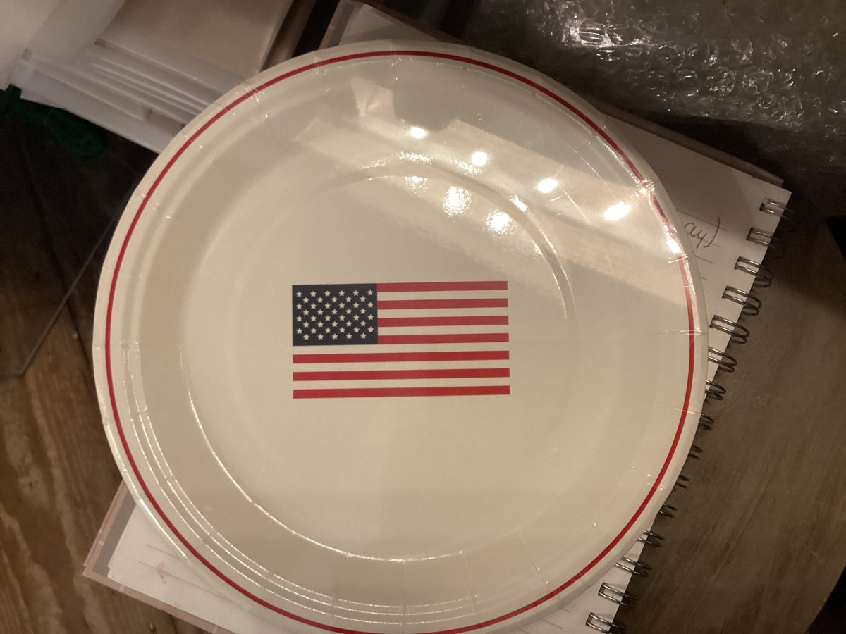 PLATES AMERICAN FLAG 16CT 9”
