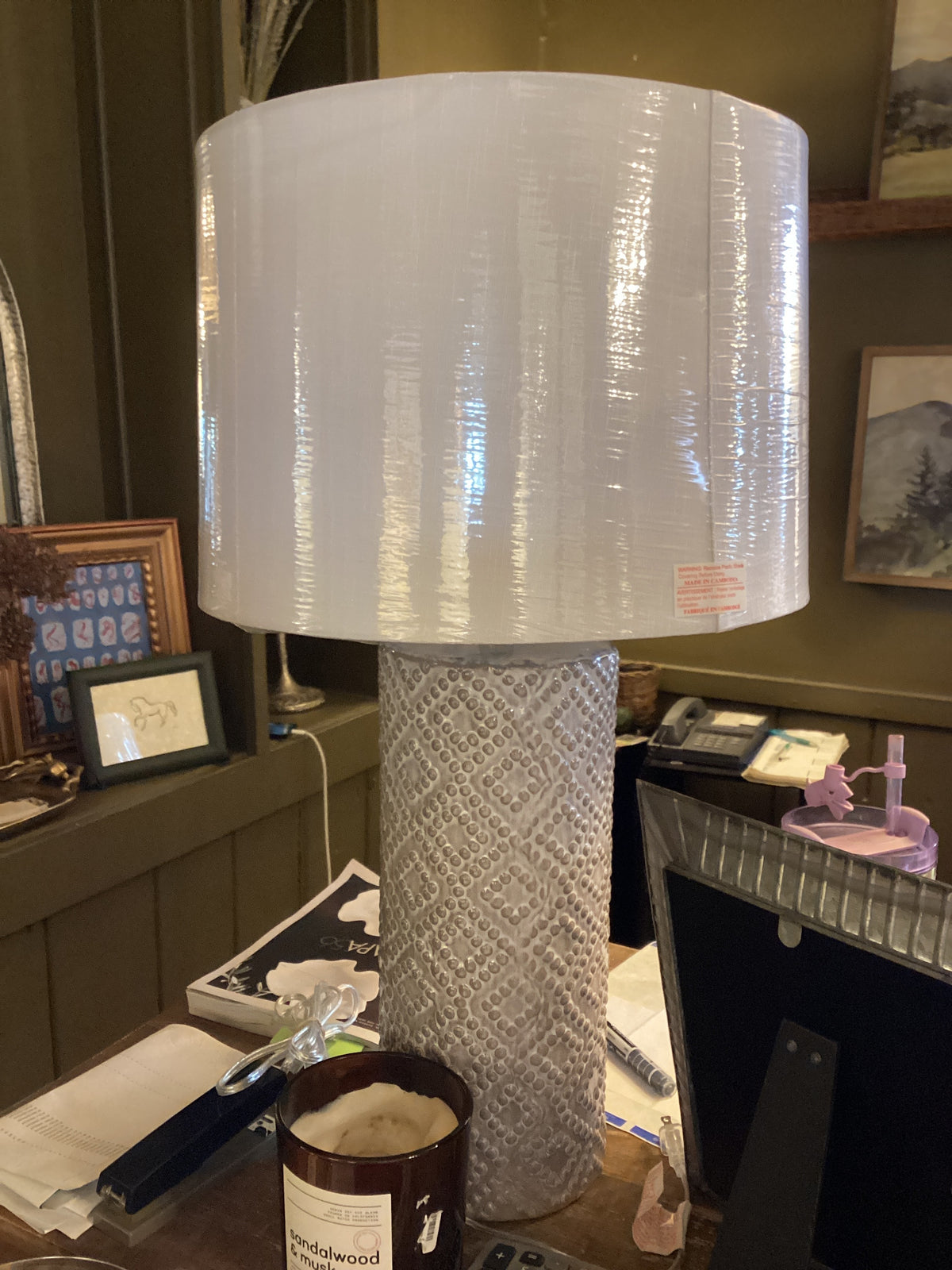 JY Blue Gray Ceramic "Studded" Lamps