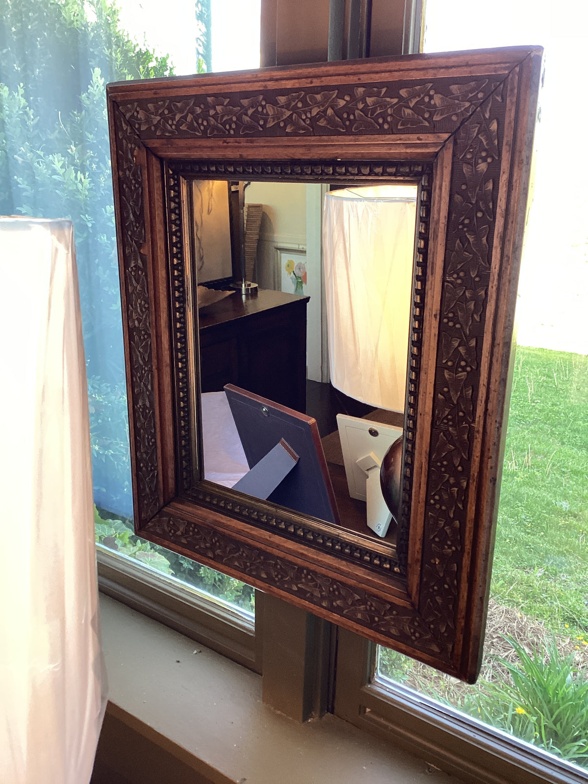 AM mirror vintage wood carved 17x20