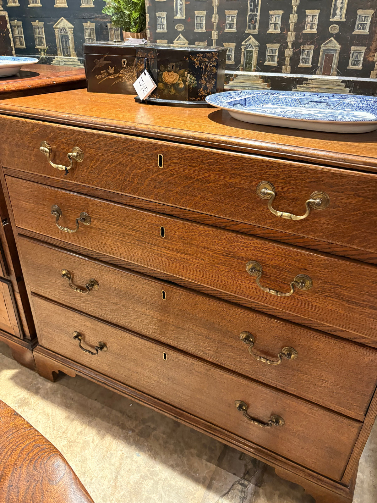 English Oak, 4 drawer dresser 37LX20DX33.5H”
