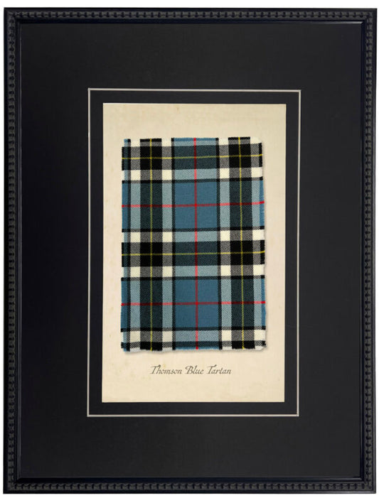 Thomson blue tartan plaid print matted with a black mat with a v-groove