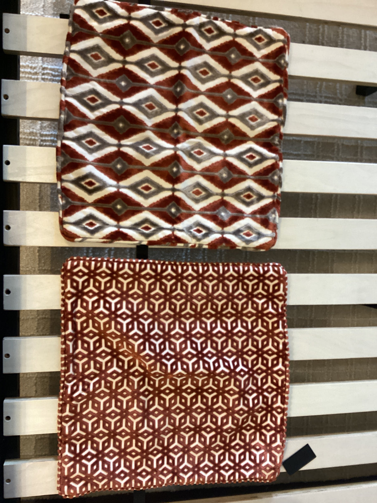 Pillow -covers-rust snowflake and rust/gray geometric print