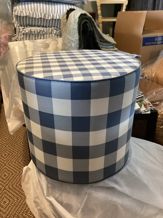 Blue and White Outdoor Pouf