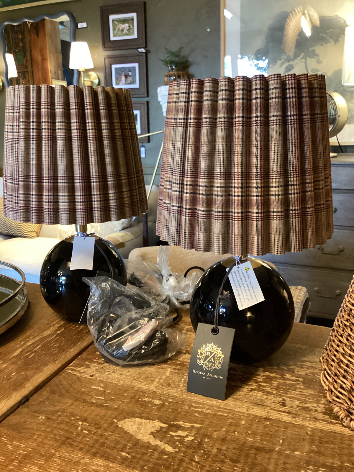 Giorgio Black Glass Mini Lamp w/ Plaid Shade