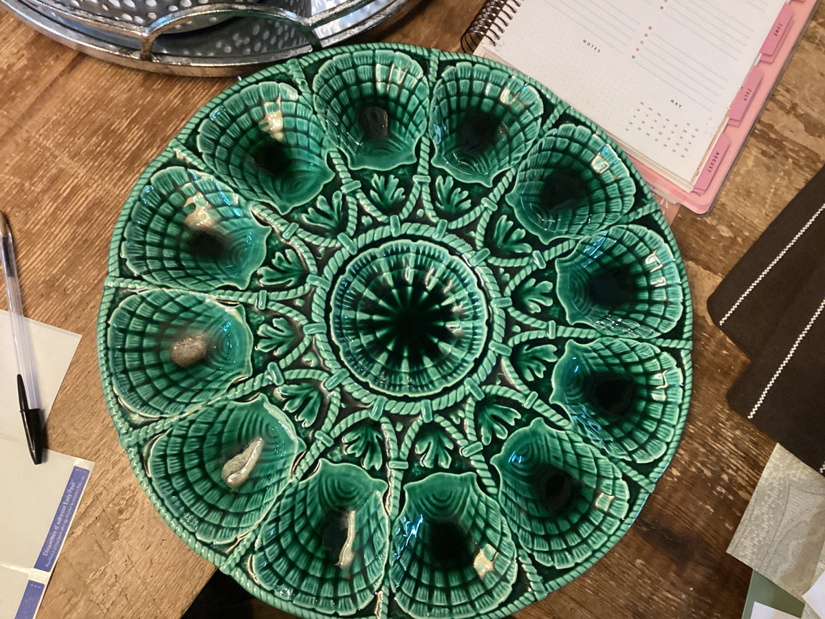 Green Majolica 12 Oyster Plate 15”