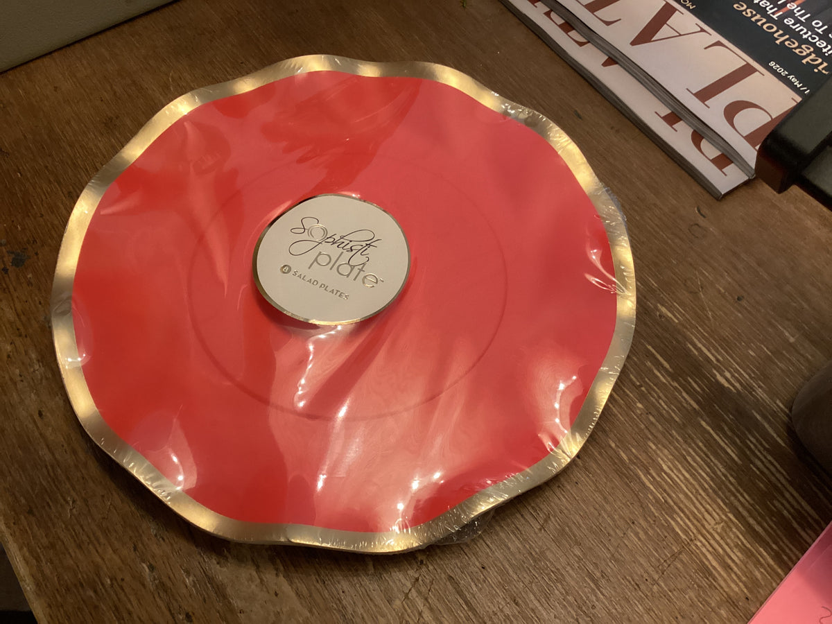 8 RED SALAD PLATES