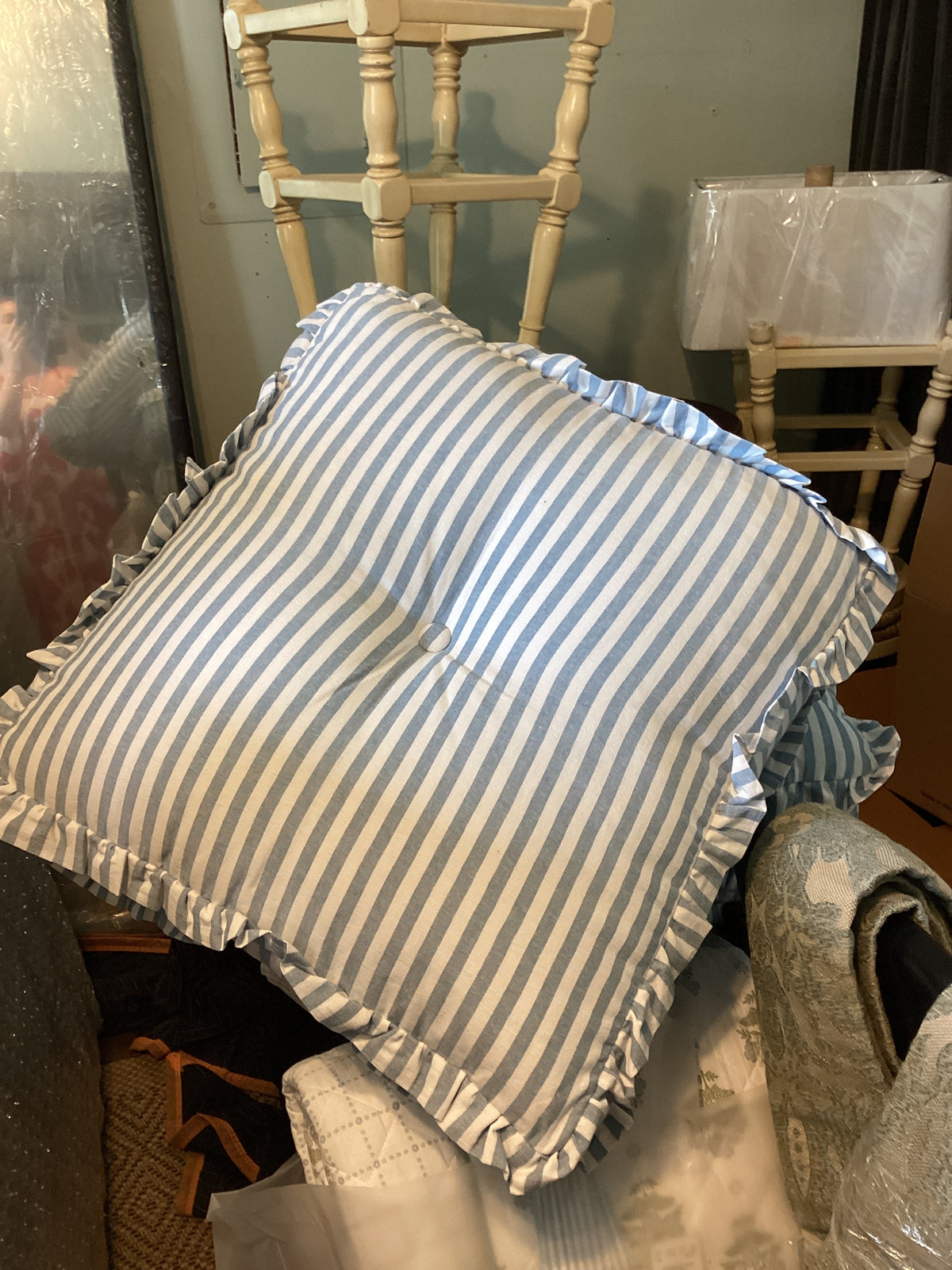 Blue & White striped Pillow pouf