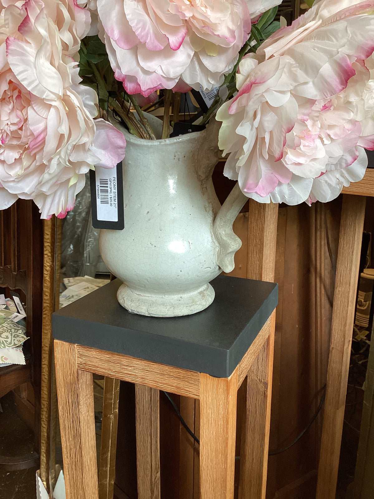 Large white vintage pottery water pitcher