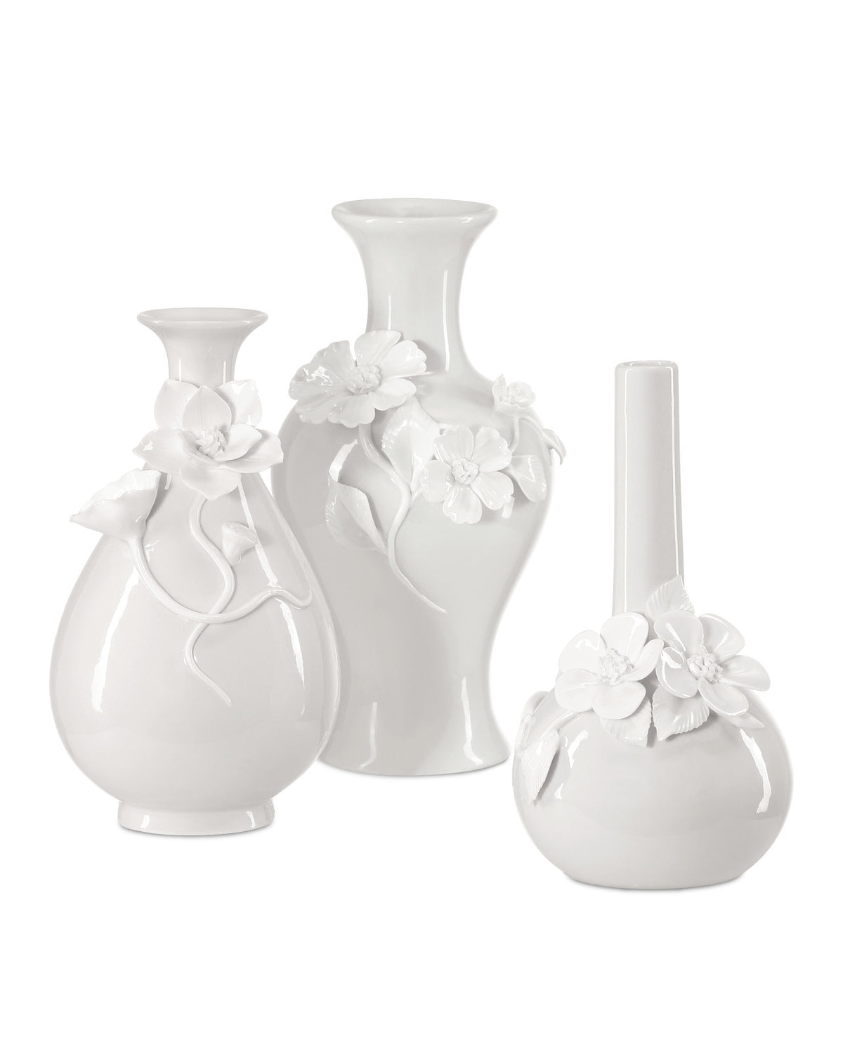 Floral design white porcelain vases set of 3