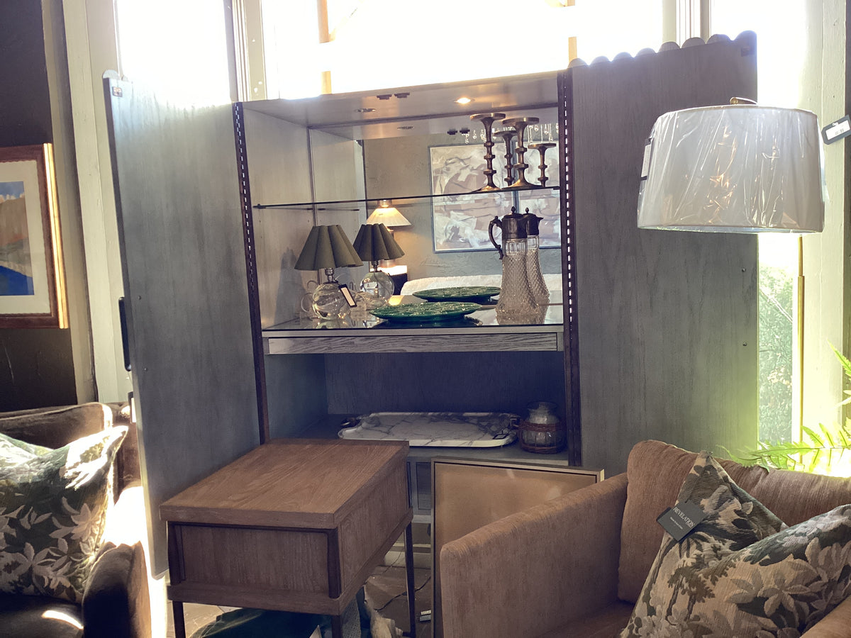 Cabinet- Bar with mirror, glass shelves and drawers