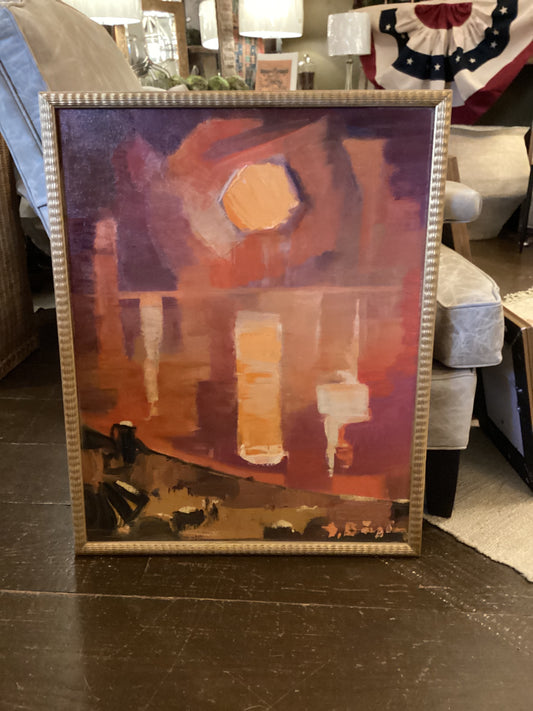 Vivid Sunset in gold frame Painting - signed