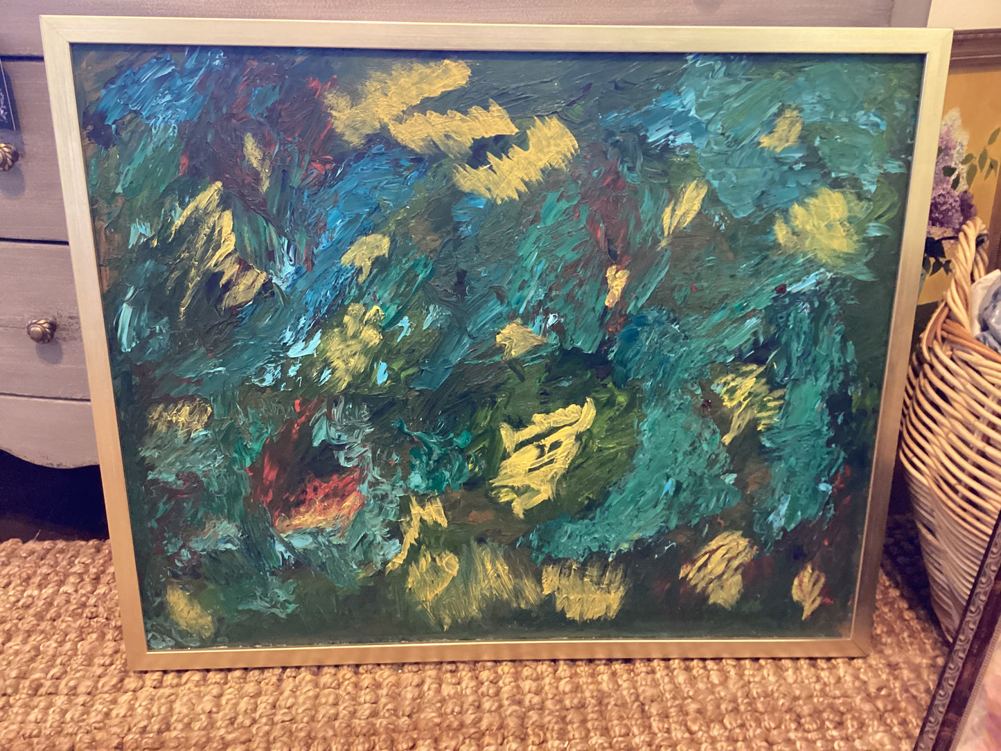 VINTAGE ABSTRACT LILLY-PADS ON CANVAS 31.25”x25.25”