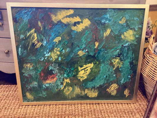 VINTAGE ABSTRACT LILLY-PADS ON CANVAS 31.25”x25.25”