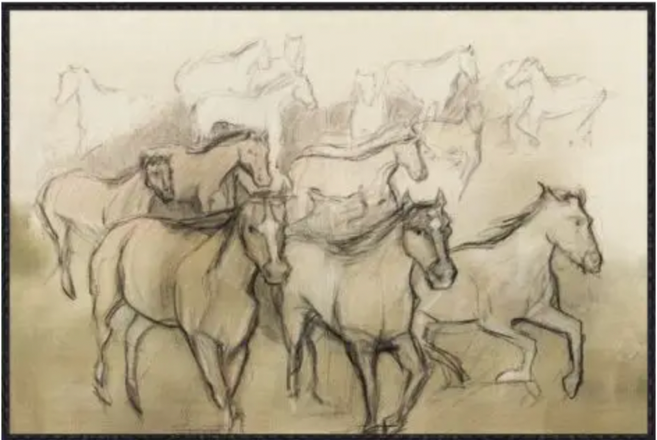 Round Up - Horses on Raw Canvas 61”x41”