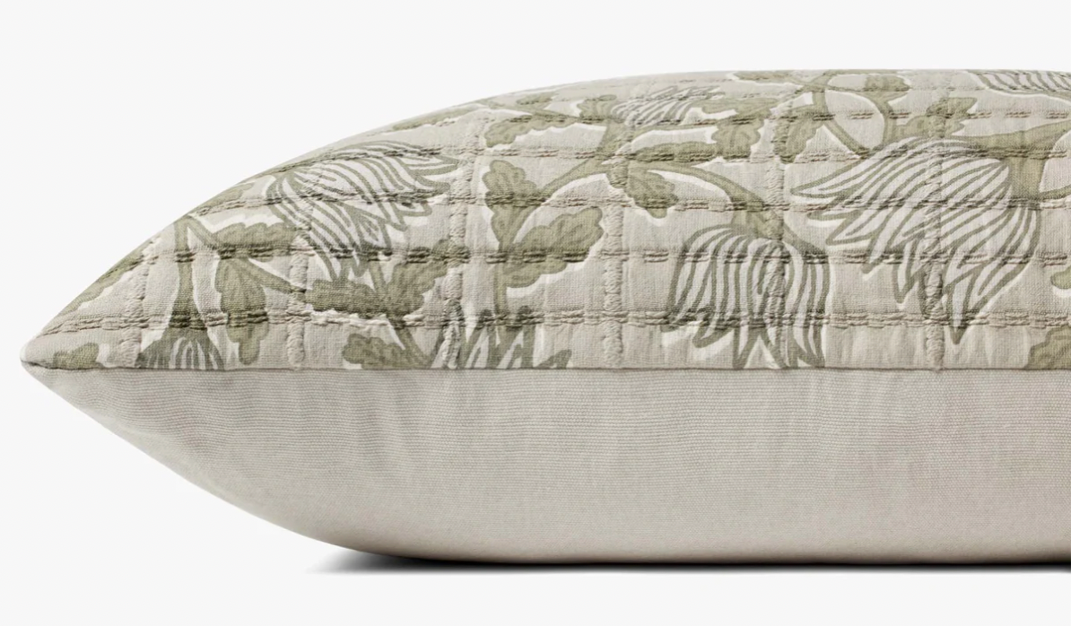 JS Tulip Natural/Sage Pillow 16" x 26"