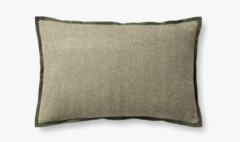 JS Herringbone Olive Pillow 13" x 21"