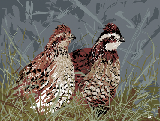 5 x 7 Still Before the Flush Quails- Slate - Espresso Frame