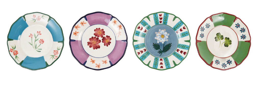 Hand-Painted Stoneware Plate W Flowers Multi Color, 4 Styles