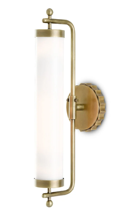 Tubular Brass Wall Sconce with Milk Glass Shade
