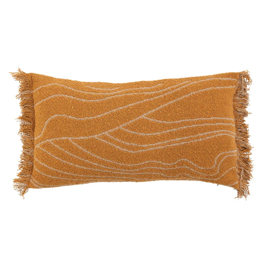 26" x 14" Woven Recycled Cotton Blend Lumbar Pillow w/ Wave Design & Fringe