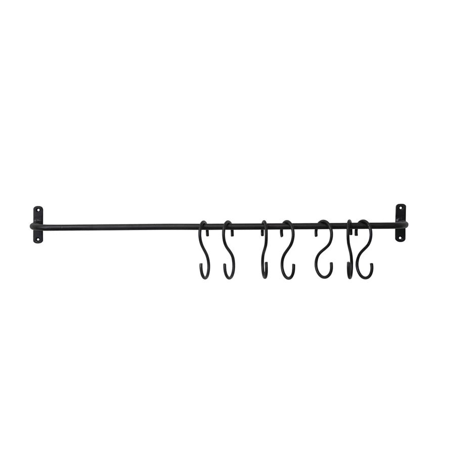 Metal Wall Hook w/ 7 Hooks, Black